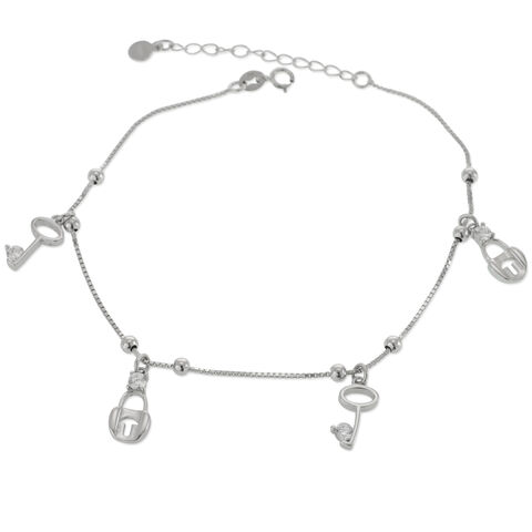 Silver Ankle Bracelet with Locks