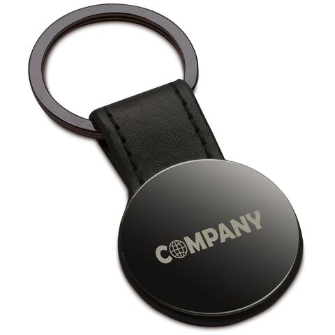 Black leather round keyring