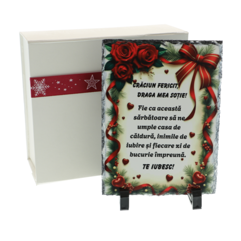 Cadou de Crăciun pentru soție – Piatră naturală de ardezie personalizată 14x19 cm