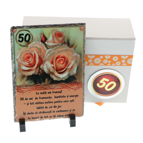 Cadou Femei 50 Ani Personalizat pe Piatră Naturală în Cutie Elegantă