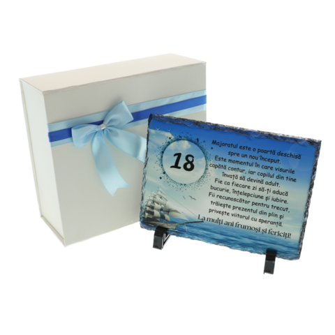 Cadou Majorat Băiat personalizat pe piatră ardezie