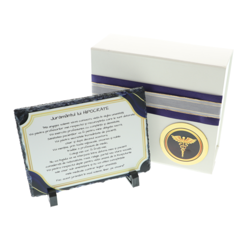 Cadou pentru medic – Plachetă din ardezie cu Jurământul lui Hipocrate, în cutie elegantă personalizată