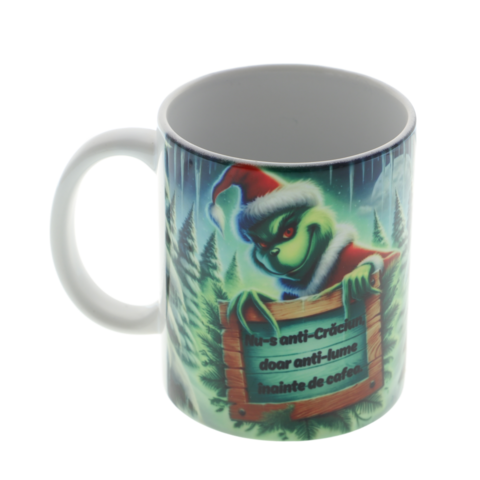 Cana personalizată Grinch Anti-Lume – Cadou haios de Crăciun, mesaj modificabil, 350 ml