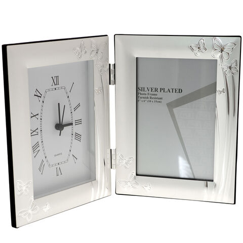 Silver Clock with Fluturasi Photo Frame