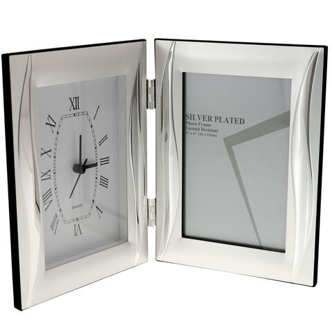 Silver Clock with Curved Line Photo Frame