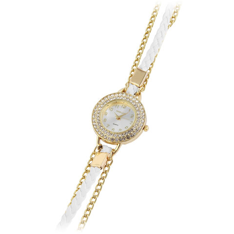 Women's watch with gold-white double bracelet