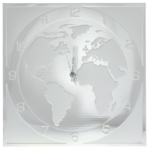 Silver wall clock world map 40cm