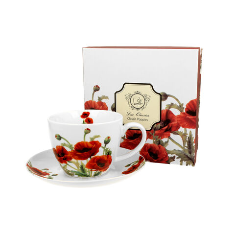 Huge cup with Poppies porcelain plate 450ml