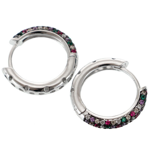 Round silver earrings multicolored