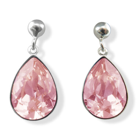 Silver Earrings with Pink Crystals