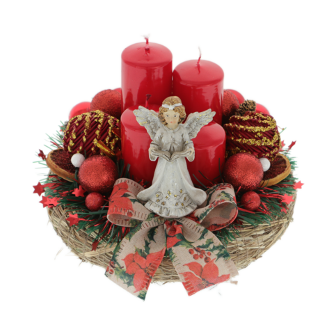 Advent decoration red with angel  20 cm