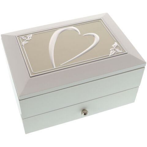 White Jewelry Box with Drawer Heart