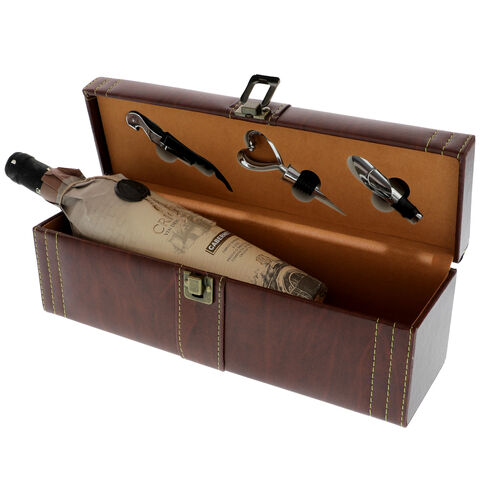 Box with accessories and Craft brown wine