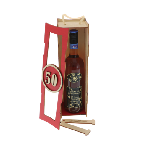 Red wooden box with rose wine Age