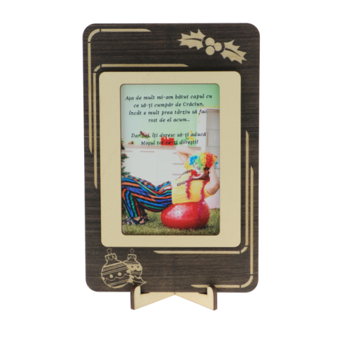 Funny wooden Christmas card with clown support