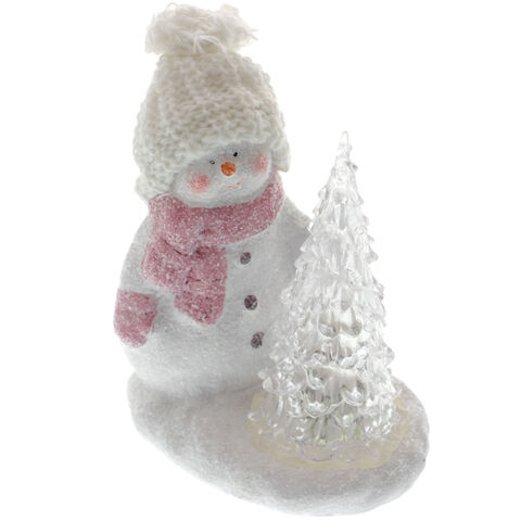 Snowman with lighted Christmas Tree