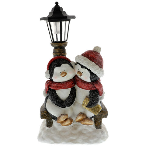 Figurina stalp iluminat cu pinguini 48 cm