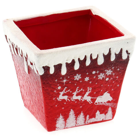 Square Christmas Tree Pot Red-White