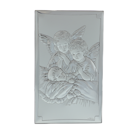 Child with Guardian Angel Silver plated icon 20cm