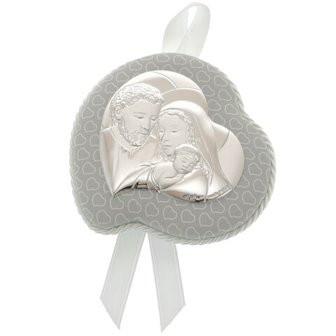 Heart-shaped silver icon with the Holy Family