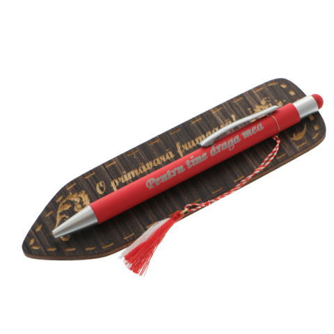 Mărțișor Personalizat – Semn de Carte din Lemn Wenge cu Pix Metalic