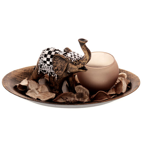 Plate with elephant candle holder