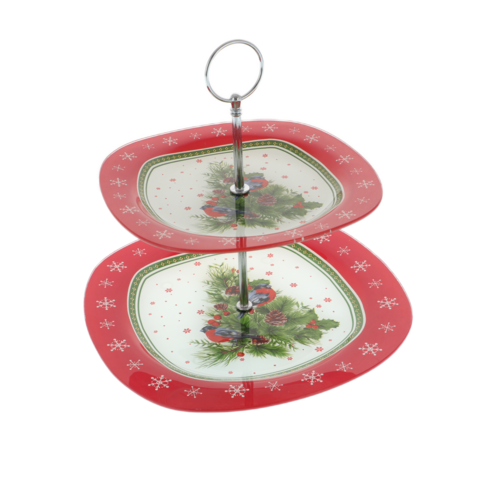 Tiered plate glass Christmas birds 25cm