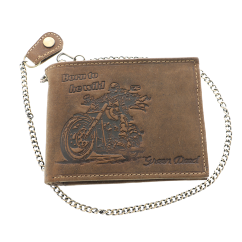 Portofel Bărbați Chopper din Piele Naturală cu Lanț, Protecție RFID