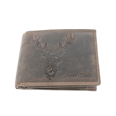 RFID brown deer head leather men's wallet