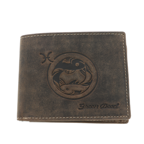 Men's wallet brown leather zodiac Pisces
