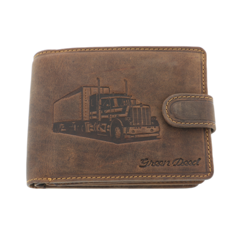 Men's brown natural leather wallet with truck