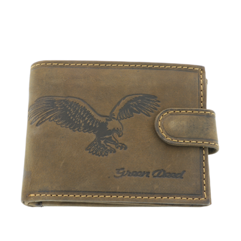 Brown natural leather men's wallet with eagle