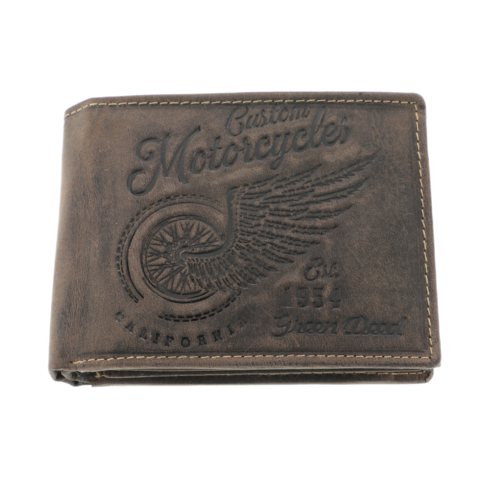 Custom Motorcycles brown genuine leather men's wallet