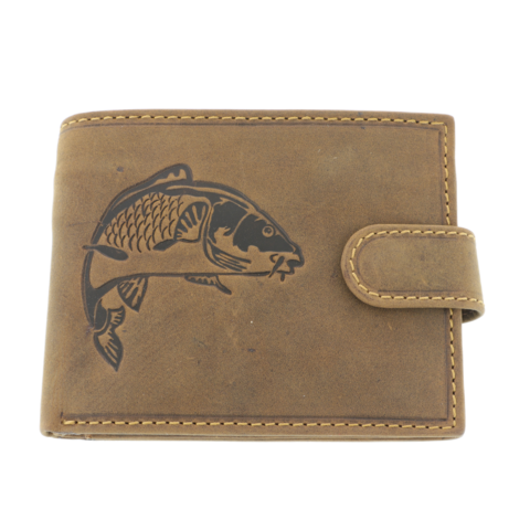 Carp fish brown natural leather men's wallet