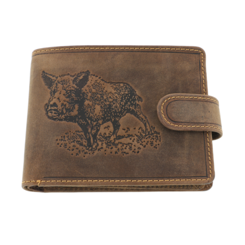 Men's wallet natural leather brown boar