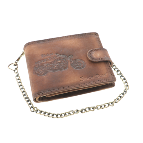 Portofel Chopper cu lant piele naturala maro
