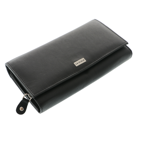 Portofel dama negru piele naturală La Scala 18cm
