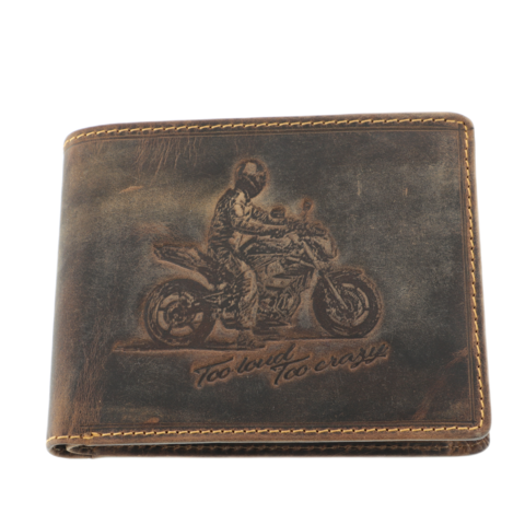 Men's wallet brown natural leather biker