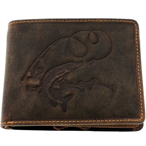 Men's Leather Wallet with Fish and Rod