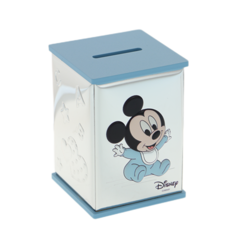 Baby Mickey Mouse blue silver plated piggy bank