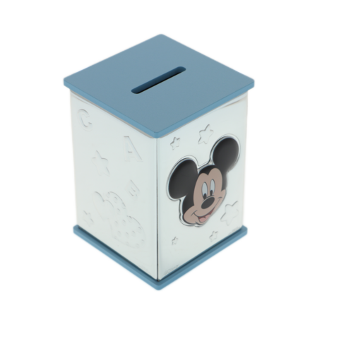 Blue Mickey Mouse silver plated piggy bank