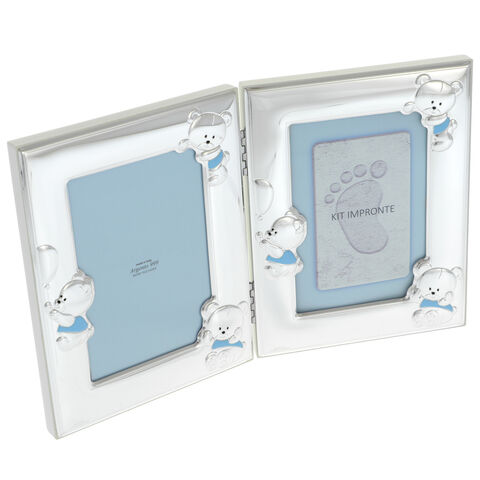 Photo frame with blue bear and foot imprint kit 19cm