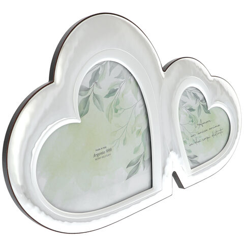 Silver heart double photo frame