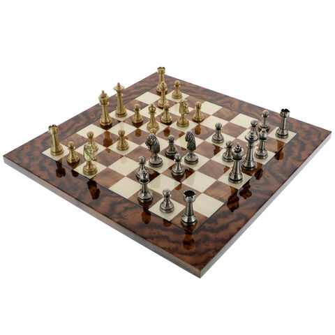 Exclusive chess in walnut wood and brass 42 cm