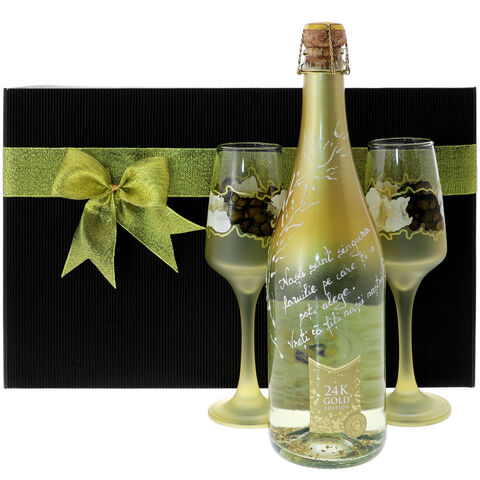 Champagne Gift Request Godparents with Gold Leafs