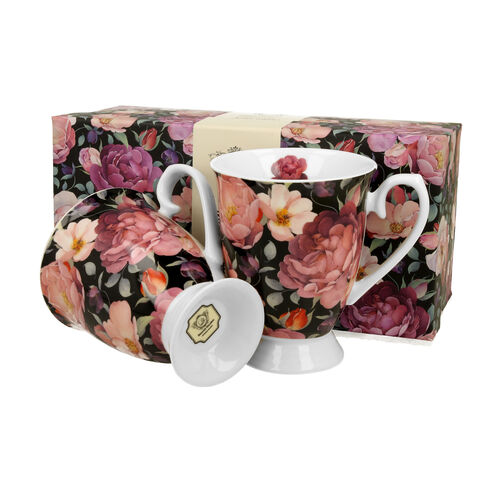 Set of 2 black Royal Spring Roses porcelain mugs 300ml