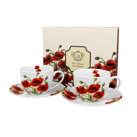 Set of 2 porcelain cups with poppies 250ml