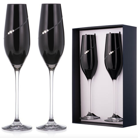 Set 2 Pahare Sampanie Cristal Black Silhouette