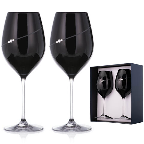 Set of 2 Crystal Wine Glasses Black Silhouette