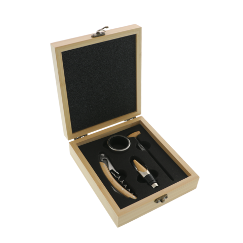 Set 4 Accesorii Vin in Cutie Bambus Personalizabila